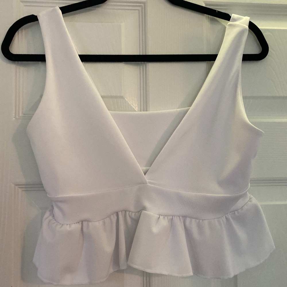 White cropped Peplum Top